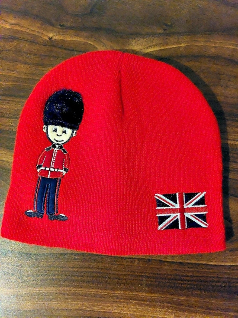 Kids Red Knit Beanie with British Guard Embroidery